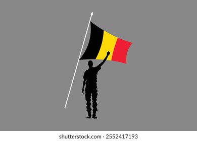 Um homem com bandeira da Bélgica, Bandeira da Bélgica símbolo nacional ilustração Vetor, Retângulo Bélgica bandeira ilustração, Vetor plano ilustração
