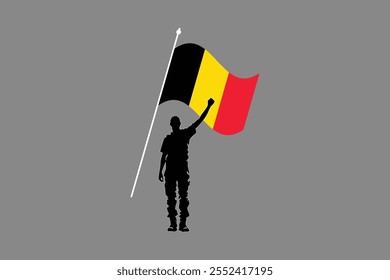 Um homem com bandeira da Bélgica, Bandeira da Bélgica símbolo nacional ilustração Vetor, Retângulo Bélgica bandeira ilustração, Vetor plano ilustração
