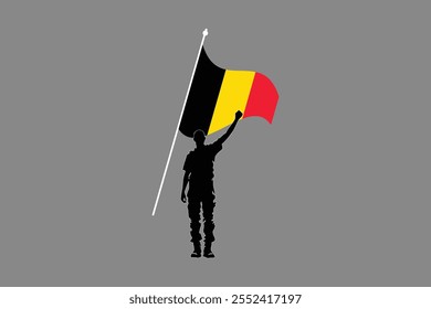 Um homem com bandeira da Bélgica, Bandeira da Bélgica símbolo nacional ilustração Vetor, Retângulo Bélgica bandeira ilustração, Vetor plano ilustração
