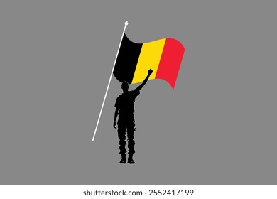 Um homem com bandeira da Bélgica, Bandeira da Bélgica símbolo nacional ilustração Vetor, Retângulo Bélgica bandeira ilustração, Vetor plano ilustração
