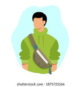 A man with a belt bag. Vector illustration. For any use
