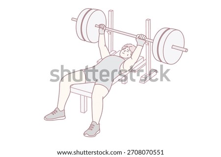 man bench pressing heavy barbell on flat bench focused expression explosive lift loaded plates visible intense effort strength training scene gym equipment present