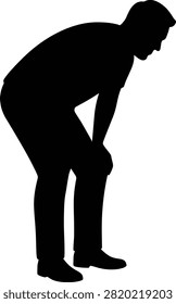 Man bending, tying shoes, picking up, isolated.