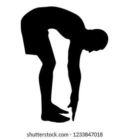 Man bends down Sportsman doing exercises Sport action male Workout silhouette side view icon black color