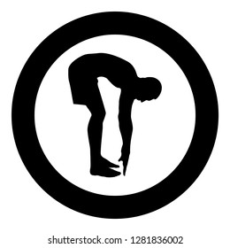 Man bends down Sportsman doing exercises Sport action male Workout silhouette side view icon black color vector illustration flat style simple imagein circle round