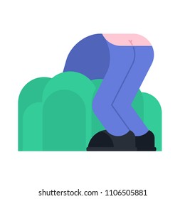 Man bends down. Vector illustration