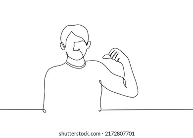 man bent his arm to show shoulder muscles - one line drawing vector. concept sporty slender man showing off his biceps and triceps