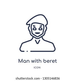man with beret icon from people outline collection. Thin line man with beret icon isolated on white background.
