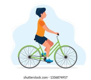 Man with a bicycle, concept illustration for healthy lifestyle, sport, cycling, outdoor activities. Vector illustration in flat style