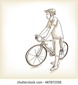 a man and bicycle, free hand drawing, vector and illustration