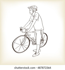 a man and bicycle, free hand drawing, vector and illustration