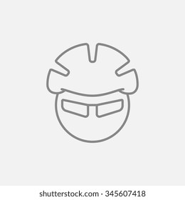 Man in bicycle helmet and glasses line icon for web, mobile and infographics. Vector dark grey icon isolated on light grey background.