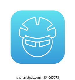 Man in bicycle helmet and glasses line icon for web, mobile and infographics. Vector white icon on the blue gradient square with rounded corners isolated on white background.