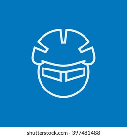 Man In Bicycle Helmet And Glasses Line Icon.