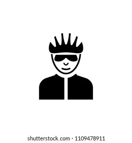 Man in bicycle helmet and glasses vector sketch icon isolated icon on white backround