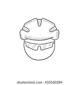Hombre en casco de bicicleta y gafas icono de dibujo vectorial aislado en el fondo. Hombre dibujado a mano en casco de bicicleta e icono de gafas. Hombre en el icono de boceto de casco de bicicleta para infografía, sitio web o aplicación.