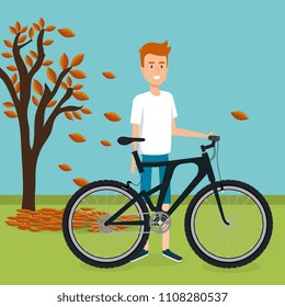 man with bicycle in the landscape