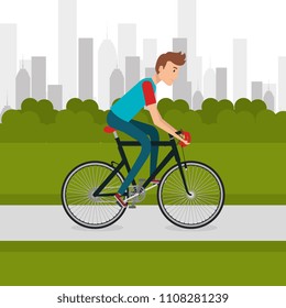 man with bicycle in the landscape