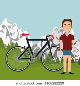 man with bicycle in the landscape