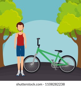 man with bicycle in the landscape
