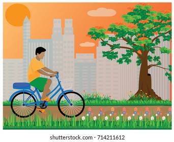 the man with bicycle at park in city vector design