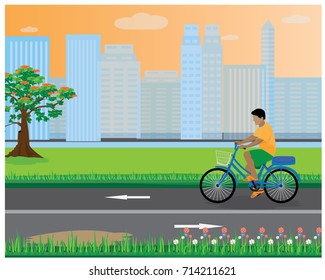 the man with bicycle at park in city vector design