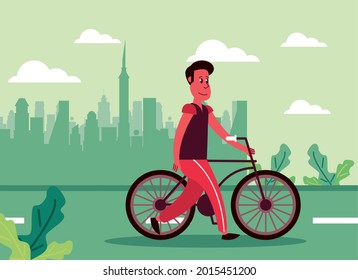 man in bicycle scene character