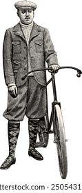 Man with bicycle vintage engraved illustration