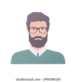 A man with a big beard.  Colored flat vector illustration. Isolated on white background.