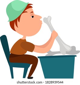 Homem com osso grande, ilustração, vetor no fundo branco