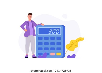 Man with big calculator. Vector illustration.
