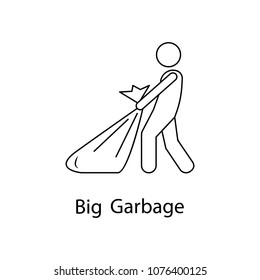 man with big garbage illustration. Element of a person carries for mobile concept and web apps. Thin line man with big garbage illustration can be used for web and mobile on white background