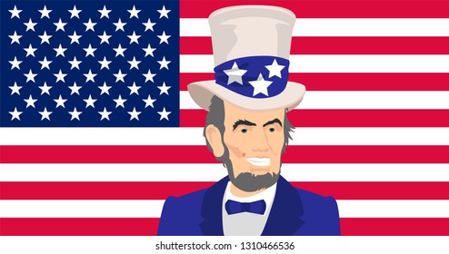 Man with big hat and US flag. Vector Illustration