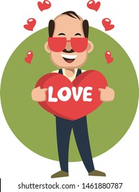 Hombre con corazón grande, ilustración, vector sobre fondo blanco.
