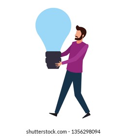 Man with big idea bulb light