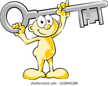 Man with a big key in his hands. Conceptual illustration about financial and real estate opportunities. The key to new business. Vector image in cartoon style, available in EPS 10.
