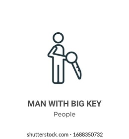 Man with big key outline vector icon. Thin line black man with big key icon, flat vector simple element illustration from editable people concept isolated stroke on white background