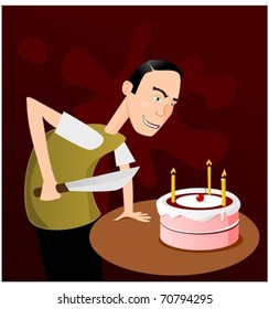 Man with big knife ready to cut a cake