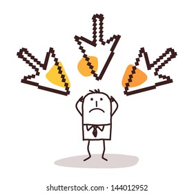 man with big pointing cursors on his head