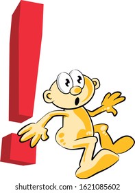 Man with a big red exclamation mark. Concept of important information. Vector illustration in cartoon style available in EPS 10.