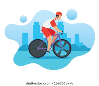 man in bike in championship racing vector illustration design