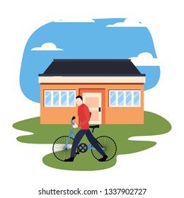 man with bike house