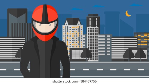 Man in biker helmet.
