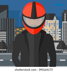 Man in biker helmet.