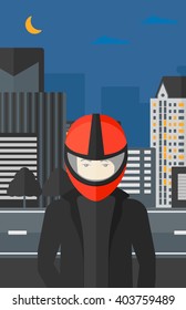 Man in biker helmet.