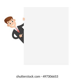Man with billboard. Vector illustration.