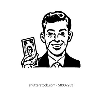 Man With Billion Dollar Bill - Retro Clip Art