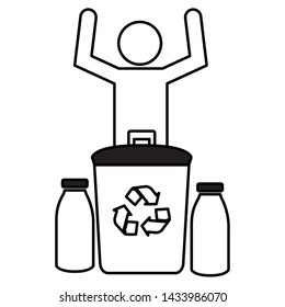 man bin bottles recycle eco friendly environment vector illustration