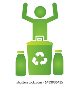 man bin bottles recycle eco friendly environment vector illustration