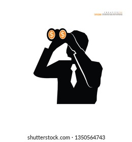 man with binoculars and dollars icon.vector illustration.